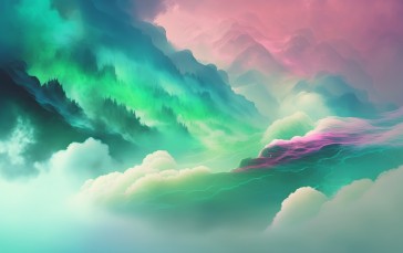 AI Art, Clouds, Landscape, Pastel Wallpaper