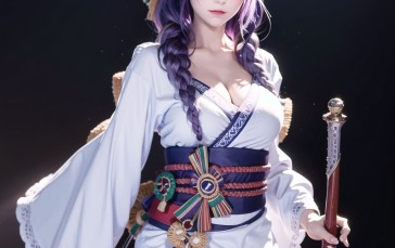 Genshin Impact, White, Portrait Display, Raiden Shogun (Genshin Impact), Purple Hair, Purple Eyes Wallpaper