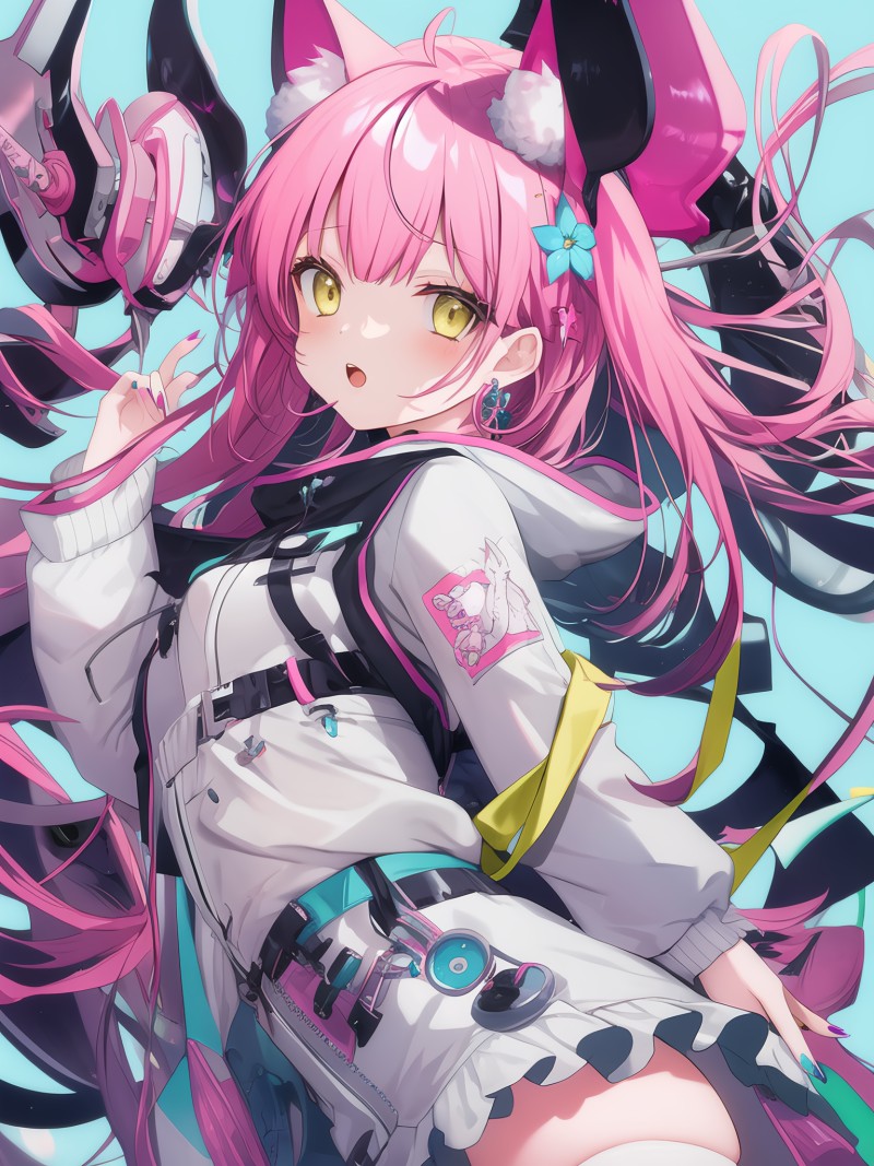 Anime Girls, Ears, Yellow Eyes, Pink Hair, Portrait Display Wallpaper