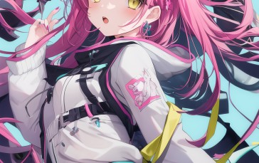 Anime Girls, Ears, Yellow Eyes, Pink Hair, Portrait Display Wallpaper