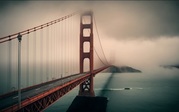 AI Art, Golden Gate Bridge, Mist, Clouds Wallpaper