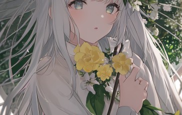 Anime Girls, AI Art, Flowers, Long Hair Wallpaper