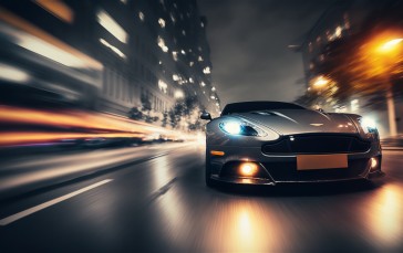 AI Art, Sports Car, Night, Driving, Car, Headlights Wallpaper