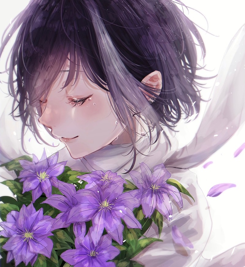 Anime, Anime Girls, Flowers, Closed Eyes, Portrait Display Wallpaper
