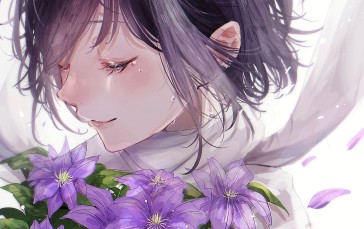 Anime, Anime Girls, Flowers, Closed Eyes, Portrait Display Wallpaper