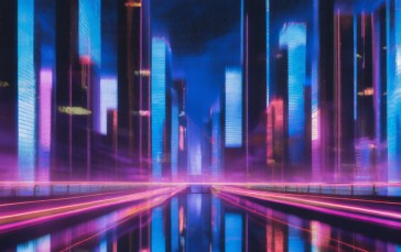 AI Art, Neon, Cityscape, Reflection Wallpaper
