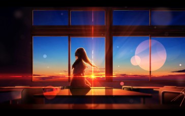 Nengoro, Classroom, Sunset, Sunset Glow, Anime, Anime Girls Wallpaper