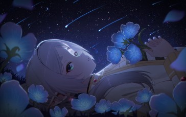 Sousou No Frieren, Flowers, Anime Girls, Lying on Back, Frieren (Sousou No Frieren), Anime Wallpaper