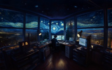 Interior, The Starry Night, Computer, Digital Art, AI Art, Technology Wallpaper