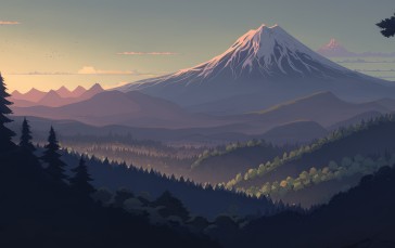 AI Art, Illustration, Mountains, Forest Wallpaper