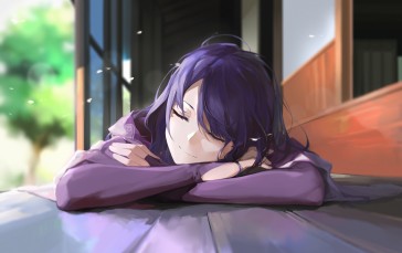 Anime, Anime Girls, Genshin Impact, Smiling, Purple Clothing Wallpaper