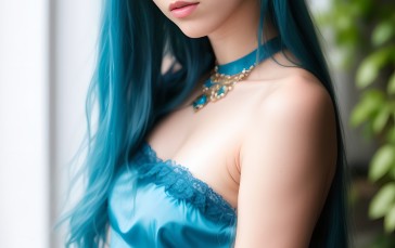 AI Art, Stable Diffusion, Women, Long Hair, Blue Hair Wallpaper