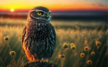 AI Art, Illustration, Owl, Field Wallpaper