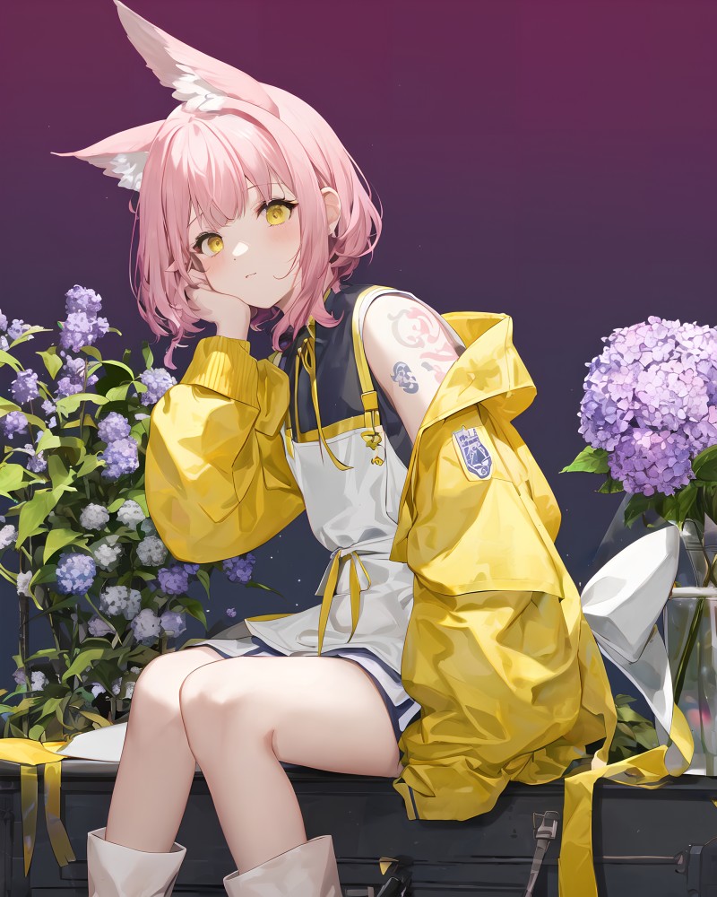 Anime Girls, Pink Hair, Short Hair, Yellow Jacket Wallpaper