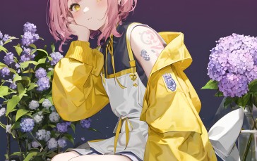 Anime Girls, Pink Hair, Short Hair, Yellow Jacket Wallpaper