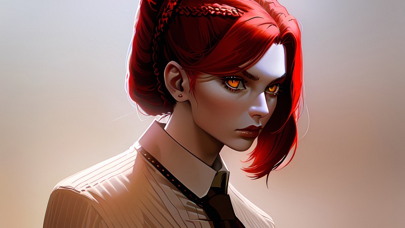 Stable Diffusion, 4K, Redhead, Red Eyes, Women, AI Art Wallpaper