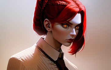 Stable Diffusion, 4K, Redhead, Red Eyes, Women, AI Art Wallpaper