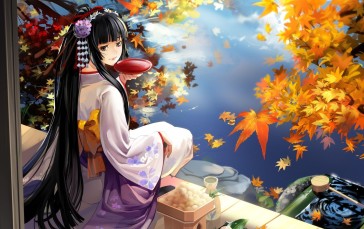 Anime Girls, Long Hair, Kimono, Black Hair Wallpaper