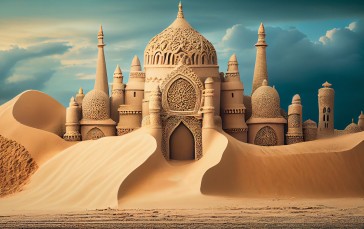 AI Art, Sand Castle, Mosque, Sand Wallpaper