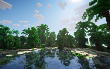 Minecraft, Forest, Water, Video Games, Sky, Clouds Wallpaper