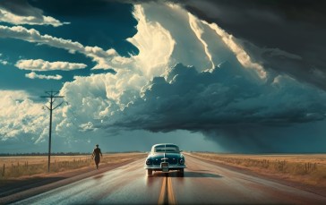 AI Art, Illustration, Road, Car, Clouds Wallpaper