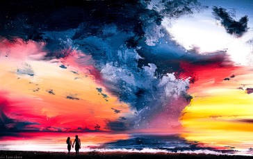 Artwork, Digital Art, Nature, Sunset, Couple Wallpaper