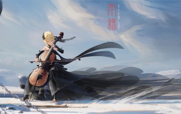 Genshin Impact, Anime Girls, Lumine (Genshin Impact), Cello, Musical Instrument, Closed Eyes Wallpaper