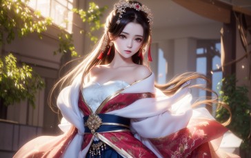 AI Art, Women, Asian, Dress Wallpaper