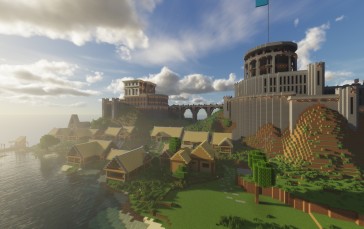 Minecraft, Building, Video Games, CGI, Clouds, Sunset Wallpaper