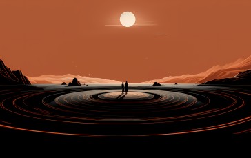 AI Art, Desolate, Orange Sky, Concentric Wallpaper