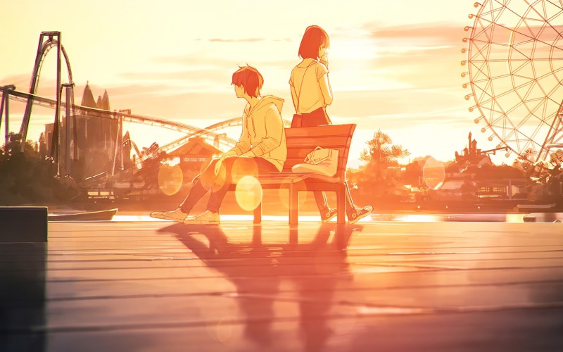 Anime Girls, Anime Boys, Couple, Sunset Wallpaper