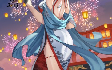 Anime Girls, Anime, Portrait Display, Fireworks, White Heels, Lantern Wallpaper