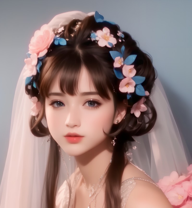 AI Art, Women, Portrait Display, Asian, Flowers, Flower in Hair Wallpaper