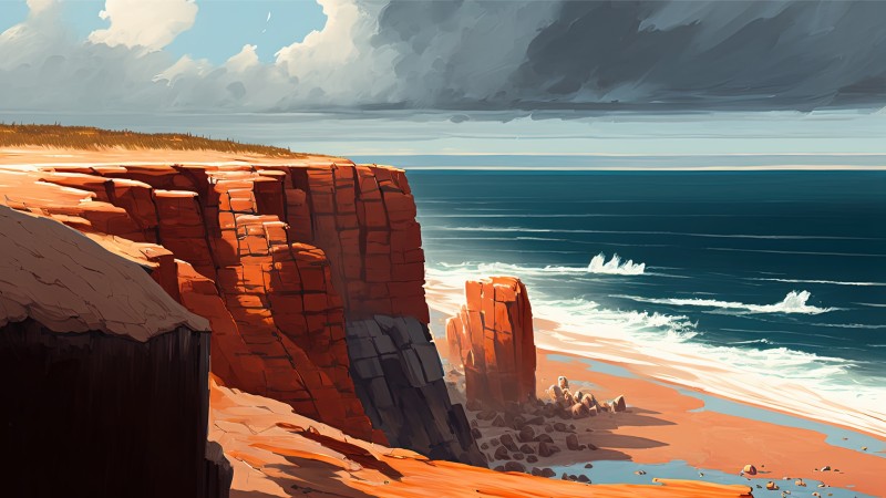 Cliff, Ocean View, Clouds, Waves Wallpaper