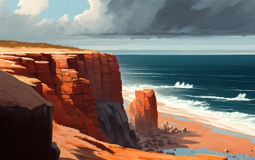 Cliff, Ocean View, Clouds, Waves Wallpaper