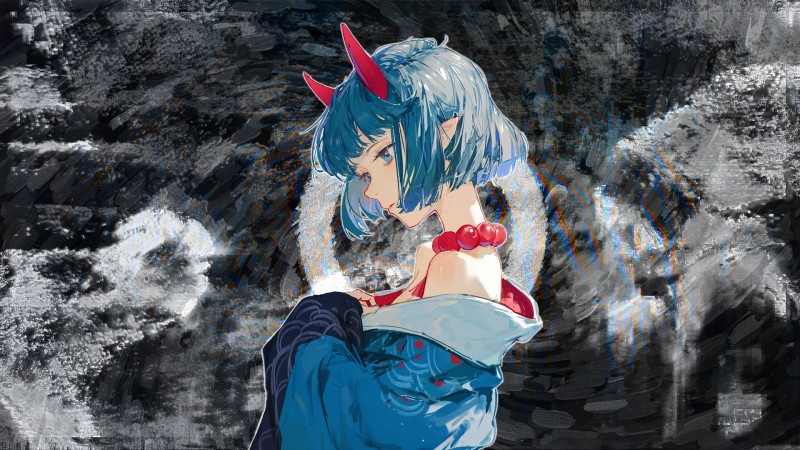 Anime Girls, Creative Coding, Blue Hair, Blue Eyes Wallpaper