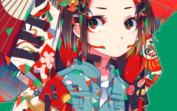 Anime Girls, Colorful, Umbrella, Portrait Display Wallpaper
