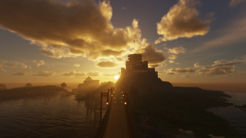 Minecraft, Building, CGI, Video Games, Clouds, Sunset Wallpaper