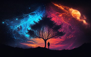 Silhouette, Night Sky, AI Art, Simple Background Wallpaper