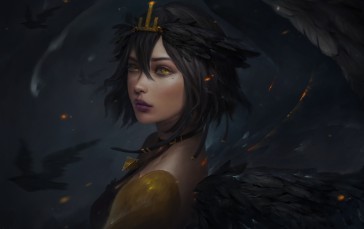 Fantasy Girl, Dark Hair, Women, Wings, Dark Wallpaper