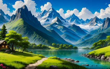AI Art, Landscape, River, Sky Wallpaper