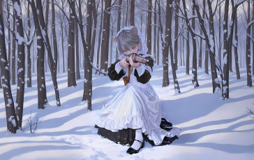 Gun, Forest, Snow, Maid Outfit, Cat Ears, Animal Ears Wallpaper