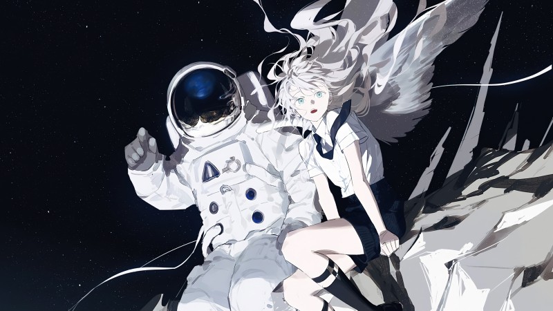 Astronaut, Anime Girls, Spacesuit, Starry Night, Space Wallpaper