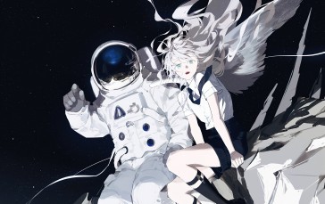 Astronaut, Anime Girls, Spacesuit, Starry Night, Space Wallpaper
