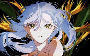 Anime Girls, Yellow Eyes, White Hair, Simple Background Wallpaper