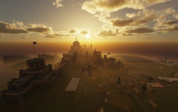 Minecraft, Building, Video Games, Sunset Glow Wallpaper