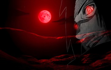 Black, Naruto (anime), Uchiha Madara, Moon, Red Wallpaper