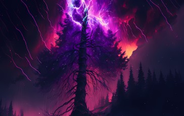 Galaxy, Purple Background, Lightning, Stars, AI Art Wallpaper