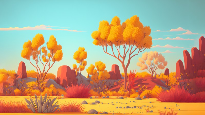AI Art, Illustration, Orange, Desert Wallpaper