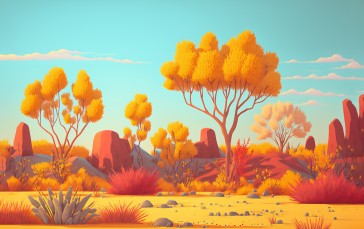 AI Art, Illustration, Orange, Desert Wallpaper